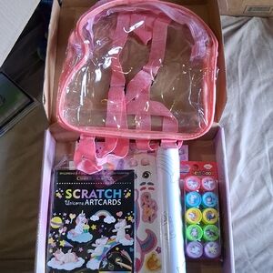 GIRLS BACK PACK TO COLOR ON PUT STICKERS OR PAINT..Pink Kids Art and Craft Set